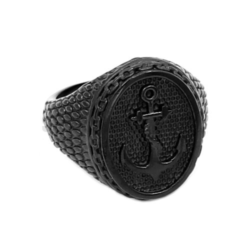 Black Classic Gothic Anchor Signet Stainless Steel Anchor Ring SWR0697 - Click Image to Close